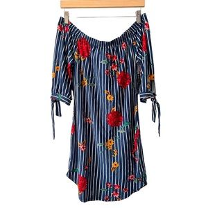 NWT Off the Shoulder 3/4 Sleeve Stripe & Flowers Straight Dress - Size L